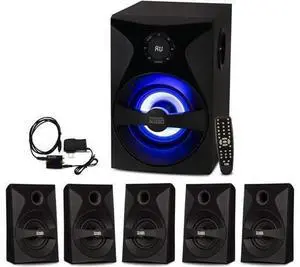 Goldwood Bluetooth 5.1 Surround Sound Home Theater Speaker System with LED Display, FM Tuner, USB/SD Inputs - 6-Piece Set with Remote Control, Black Goldwood Bluetooth 5.1 Surround Sound Home Theater Speaker System with LED Display, FM Tuner, USB/SD Inputs - 6-Piece Set with Remote Control, Black
