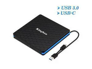 Kingbox External DVD Drive, Portable USB 3.0 Type-C CD/DVD Rewriter Burner Drive for Laptop Desktop PC Computer Windows Linux OS Apple Mac MacBook Pro Air iMac - High Speed Data Transfer - Black Kingbox External DVD Drive, Portable USB 3.0 Type-C CD/DVD Rewriter Burner Drive for Laptop Desktop PC Computer Windows Linux OS Apple Mac MacBook Pro Air iMac - High Speed Data Transfer - Black