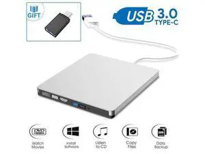 USB 3.0 External DVD Drive,Portable Slim USB 3.0&USB-C CD DVD +/-RW Drive Burner CD/DVD Player Writer,High Speed Transfer for Laptop MacBook Desktop iMac Mac OS Windows XP/7/8/10/Vista(Silver) USB 3.0 External DVD Drive,Portable Slim USB 3.0&USB-C CD DVD +/-RW Drive Burner CD/DVD Player Writer,High Speed Transfer for Laptop MacBook Desktop iMac Mac OS Windows XP/7/8/10/Vista(Silver)
