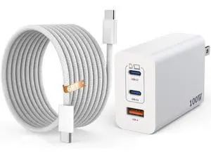 100W USB C Charger 3Ports USB C Laptop Charger Fast Charger with TypeC to TypeC Cable 6FT Woven Cable for Macbook Macbook Air Macbook pro iPhone 16/Plus/Pro/Pro Max 15/Plus/Pro/Pro Max iPad10 and More 100W USB C Charger 3Ports USB C Laptop Charger Fast Charger with TypeC to TypeC Cable 6FT Woven Cable for Macbook Macbook Air Macbook pro iPhone 16/Plus/Pro/Pro Max 15/Plus/Pro/Pro Max iPad10 and More