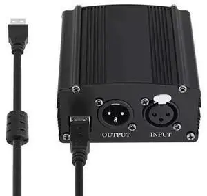 Single channel 48V phantom power supply with XLR 3-pin microphone cable, suitable for condenser microphone music recording equipment Single channel 48V phantom power supply with XLR 3-pin microphone cable, suitable for condenser microphone music recording equipment