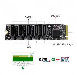 NGFF NVME M-Key PCI Express to SATA 3.0 6Gbps 5 Ports Adapter Converter Hard Drive Extension Card JMB585 2280 NGFF NVME M-Key PCI Express to SATA 3.0 6Gbps 5 Ports Adapter Converter Hard Drive Extension Card JMB585 2280