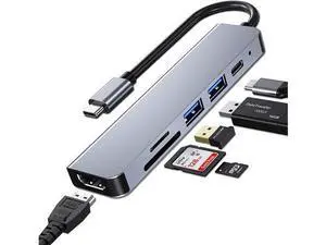 6 Ports USB C Hub Adapter, USB C Docking Station with HDMI 4k, USB 3.0, 87W Power Delivery, SD/TF Card Slots, for MacBook Series 6 Ports USB C Hub Adapter, USB C Docking Station with HDMI 4k, USB 3.0, 87W Power Delivery, SD/TF Card Slots, for MacBook Series