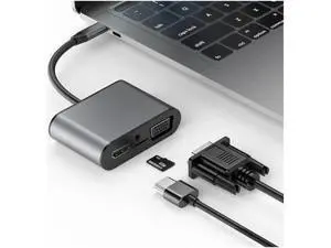 8 in 1 USB-C / Type-C to 3 USB 3.0 + USB-C / Type-C + HDMI + VGA Interfaces HUB Adapter with Micro SD Card Slot & 3.5mm AUX 8 in 1 USB-C / Type-C to 3 USB 3.0 + USB-C / Type-C + HDMI + VGA Interfaces HUB Adapter with Micro SD Card Slot & 3.5mm AUX