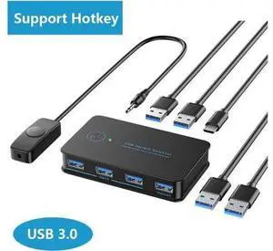 USB 3.0 Switch 2 in 4 Ouit, USB Switcher for 2 Computers Share 4 USB for Printer Keyboard Mouse, Scanner, USB KVM Switch Selector with 2 USB 3.0 Cables, Support Hotkey/Button/Wired Remote Switching USB 3.0 Switch 2 in 4 Ouit, USB Switcher for 2 Computers Share 4 USB for Printer Keyboard Mouse, Scanner, USB KVM Switch Selector with 2 USB 3.0 Cables, Support Hotkey/Button/Wired Remote Switching