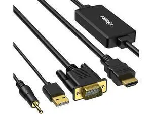 VGA to HDMI Cable with Audio 1080P HD VGA to HDMI Adapter Cable 6 Feet for Computer/Laptop to HDMI Monitor/TV VGA to HDMI Cable with Audio 1080P HD VGA to HDMI Adapter Cable 6 Feet for Computer/Laptop to HDMI Monitor/TV