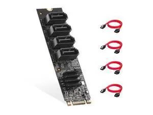 M.2 to SATA Card 4 Port, 6Gbps SATA 3.0 Binardat Controller, Includes 4 Cables, for Windows 10/11 M.2 to SATA Card 4 Port, 6Gbps SATA 3.0 Binardat Controller, Includes 4 Cables, for Windows 10/11