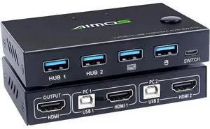 KVM Switch HDMI 2 Port Box, AIMOS USB and HDMI Switches 4 USB Hub, UHD 4K @30Hz, for 2 Computers Share Keyboard Mouse and one HD Monitor KVM Switch HDMI 2 Port Box, AIMOS USB and HDMI Switches 4 USB Hub, UHD 4K @30Hz, for 2 Computers Share Keyboard Mouse and one HD Monitor