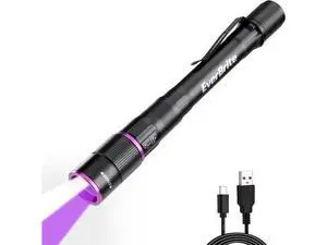 EverBrite Rechargeable Pen Flashlight with UV Light and White Light, 395nm Black Flashlight with Clip, Zoomable 4 Modes with Memory Function, USB C Cable, for Camping, Emergency, Pet Urine Detection EverBrite Rechargeable Pen Flashlight with UV Light and White Light, 395nm Black Flashlight with Clip, Zoomable 4 Modes with Memory Function, USB C Cable, for Camping, Emergency, Pet Urine Detection