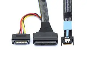 PCIe 5.0 MCIO 4X Mini Cool Edge IO to U.2 SFF-8639 NVME PCI-Express with 15P Sata Power Cable for SSD Mainboard 50cm PCIe 5.0 MCIO 4X Mini Cool Edge IO to U.2 SFF-8639 NVME PCI-Express with 15P Sata Power Cable for SSD Mainboard 50cm