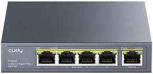 4 Channel Gigabit PoE Extender, 1000 Mbps, 1 PoE Input, 4 PoE Output, PoE Repeater, PoE+ Amplifier, PoE++ Booster, Wall Mounting, IEEE 802.3bt / 802.3at / 802.3af Compliance 4 Channel Gigabit PoE Extender, 1000 Mbps, 1 PoE Input, 4 PoE Output, PoE Repeater, PoE+ Amplifier, PoE++ Booster, Wall Mounting, IEEE 802.3bt / 802.3at / 802.3af Compliance