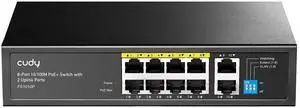 8 Port PoE+ Switch with 2 Uplink Ports 120W, 8 10/100Mbps PoE+@120W, Extend/VLAN Mode, 802.3af, 802.3at Standard, Fanless, Watchdog, Plug and Play FS1010P 8 Port PoE+ Switch with 2 Uplink Ports 120W, 8 10/100Mbps PoE+@120W, Extend/VLAN Mode, 802.3af, 802.3at Standard, Fanless, Watchdog, Plug and Play FS1010P
