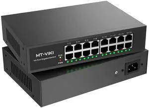 16 Port Gigabit Ethernet Switch, Unmanaged Network Switch Splitter, Desktop/Wall-Mount, Metal Casing, Fanless, Plug and Play 16 Port Gigabit Ethernet Switch, Unmanaged Network Switch Splitter, Desktop/Wall-Mount, Metal Casing, Fanless, Plug and Play