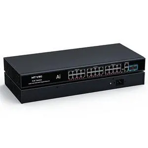 Full Gigabit PoE Switch, 28 Port IEEE 802.3at/af Unmanaged Network Switch with 300W Total Power (24 PoE+ 30W, 2 Uplink, 2 SFP Fiber), 6KV, AI Watchdog, Port VLAN, Plug & Play Full Gigabit PoE Switch, 28 Port IEEE 802.3at/af Unmanaged Network Switch with 300W Total Power (24 PoE+ 30W, 2 Uplink, 2 SFP Fiber), 6KV, AI Watchdog, Port VLAN, Plug & Play
