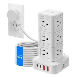 10FT Extension Cord with 12 AC Outlets 4 USB, Surge Protetctor Power | Power Strip Tower, Outlet Extender, 20W Fast Charge Desk Accessories for Home Office Dorm 10FT Extension Cord with 12 AC Outlets 4 USB, Surge Protetctor Power | Power Strip Tower, Outlet Extender, 20W Fast Charge Desk Accessories for Home Office Dorm