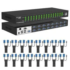 IP KVM Switch 16 Port, Rackmount KVM Console Over IP, 1 Local & Remote Access, Support Hotkey & OSD, Included 16 VGA KVM Cables IP KVM Switch 16 Port, Rackmount KVM Console Over IP, 1 Local & Remote Access, Support Hotkey & OSD, Included 16 VGA KVM Cables