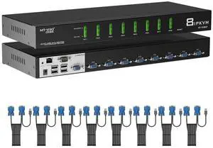 8 Port IP KVM Console, Rack Mount KVM Switch Over IP for Remote Access, 1 Local & 1 Remote Access, 8 Cables Included 8 Port IP KVM Console, Rack Mount KVM Switch Over IP for Remote Access, 1 Local & 1 Remote Access, 8 Cables Included