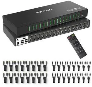 16 Port KVM Switch HDMI 4K@60Hz w/Remote, Support Keyboard Hotkey Switch 1U Rack Mount KVM HDMI with 3.5mm Audio, 16 Pack Cables Included (Industrial Grade) 16 Port KVM Switch HDMI 4K@60Hz w/Remote, Support Keyboard Hotkey Switch 1U Rack Mount KVM HDMI with 3.5mm Audio, 16 Pack Cables Included (Industrial Grade)