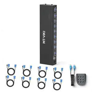 KVM Switch 8 Port, 8X1 Rackmount KVM Switch VGA,Fit 1U 19'' Rack, Included 8 USB VGA KVM Cables & Power Adapter KVM Switch 8 Port, 8X1 Rackmount KVM Switch VGA,Fit 1U 19'' Rack, Included 8 USB VGA KVM Cables & Power Adapter