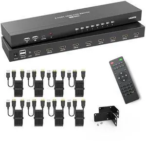 4K@60Hz KVM Switch HDMI 8 Port w/8 Cables & 3.5mm Audio, Rack Mount KVM Switch, 4 USB 2.0,HDMI 2.0,HDCP 2.2 for 8 Computers/Servers, Fit 1U 19'' Rack 4K@60Hz KVM Switch HDMI 8 Port w/8 Cables & 3.5mm Audio, Rack Mount KVM Switch, 4 USB 2.0,HDMI 2.0,HDCP 2.2 for 8 Computers/Servers, Fit 1U 19'' Rack