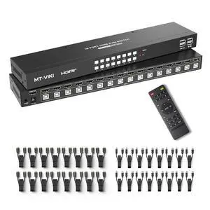 4K@60Hz KVM Switch HDMI 16 Port w/16 Cables & 3.5mm Audio, Rack Mount KVM Switch, 4 USB 2.0,HDMI 2.0,HDCP 2.2 for 16 Computers/Servers, Fit 1U 19'' Rack 4K@60Hz KVM Switch HDMI 16 Port w/16 Cables & 3.5mm Audio, Rack Mount KVM Switch, 4 USB 2.0,HDMI 2.0,HDCP 2.2 for 16 Computers/Servers, Fit 1U 19'' Rack