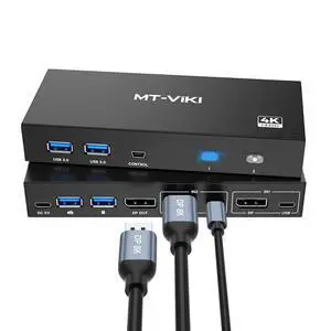 8K Displayport KVM Switch 2 in 1 Out DP1.4 with 4 USB 3.0 Ports, Support 8K@60Hz 4K@144Hz Share 1 Monitor Keyboard Mouse U-Disk Printer, with 2 USB A to C Cables 8K Displayport KVM Switch 2 in 1 Out DP1.4 with 4 USB 3.0 Ports, Support 8K@60Hz 4K@144Hz Share 1 Monitor Keyboard Mouse U-Disk Printer, with 2 USB A to C Cables