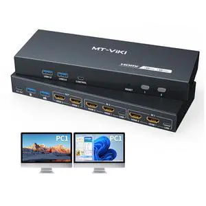 8K@60Hz HDMI KVM Switch 2 Monitors 2 Computers, 4K@144Hz Dual KVM Switch HDMI with 4 USB 3.0 Port, EDID, 2 USB Cables and Desktop-Controller Included 8K@60Hz HDMI KVM Switch 2 Monitors 2 Computers, 4K@144Hz Dual KVM Switch HDMI with 4 USB 3.0 Port, EDID, 2 USB Cables and Desktop-Controller Included