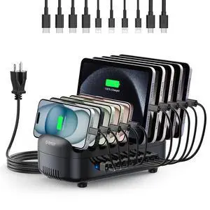 120W Charging Station for Multiple Devices, 10-Ports USB Charging Docking Organizer with Cables, Multi USB Charging Station Compatible with iPad, Tablet, Kindle, Airpods and Cell Phone 120W Charging Station for Multiple Devices, 10-Ports USB Charging Docking Organizer with Cables, Multi USB Charging Station Compatible with iPad, Tablet, Kindle, Airpods and Cell Phone