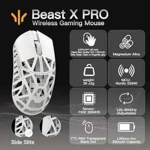 WLMOUSE Beast X Pro Ultra-Light 39g Magnesium Gaming Mouse, PAW3950 HS Sensor, 8K Polling Rate, 30000 DPI,OM & TTC Switches, Customizable Side Panels.(Milky White(TTC Switch-Side Slits)) WLMOUSE Beast X Pro Ultra-Light 39g Magnesium Gaming Mouse, PAW3950 HS Sensor, 8K Polling Rate, 30000 DPI,OM & TTC Switches, Customizable Side Panels.(Milky White(TTC Switch-Side Slits))