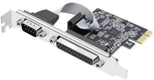 PCI Express 1 Serial 1 Parallel Combo Card, PCIe to DB9 RS232 COM + DB25 LPT Printer Port Expansion Card with Low Profile Bracket, Industrial Controller Card for Desktop PC PCI Express 1 Serial 1 Parallel Combo Card, PCIe to DB9 RS232 COM + DB25 LPT Printer Port Expansion Card with Low Profile Bracket, Industrial Controller Card for Desktop PC