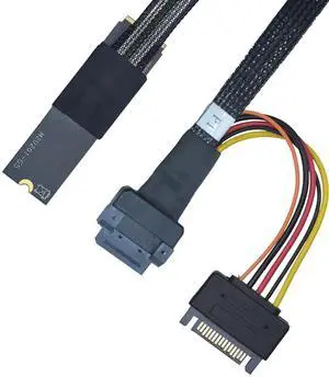 PCIe 5.0 M.2 to EDSFF E1 E3 Adapter for E1.S E1.L E3.S E3.L SSD with 15P SATA Power, 1.6 feet (50 cm) (Left Exit) PCIe 5.0 M.2 to EDSFF E1 E3 Adapter for E1.S E1.L E3.S E3.L SSD with 15P SATA Power, 1.6 feet (50 cm) (Left Exit)