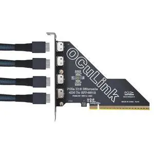 PCIe 4.0 x16 to Oculink External SFF-8612 Adapter Card with 4 1meter Oculink Cables PCIe 4.0 x16 to Oculink External SFF-8612 Adapter Card with 4 1meter Oculink Cables