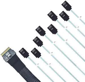 PCIe 4.0 Slim SAS to SATA Cable, SFF-8654 to 8 SATA III Interface, 1.6ft (50cm) (STR to STR) PCIe 4.0 Slim SAS to SATA Cable, SFF-8654 to 8 SATA III Interface, 1.6ft (50cm) (STR to STR)