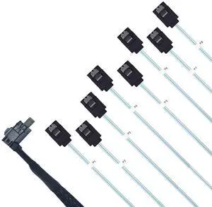 PCIe 4.0 Slim SAS to SATA Cable, SFF-8654 to 8 SATA III Interface, 1.6ft (50cm) (R/A to STR) PCIe 4.0 Slim SAS to SATA Cable, SFF-8654 to 8 SATA III Interface, 1.6ft (50cm) (R/A to STR)