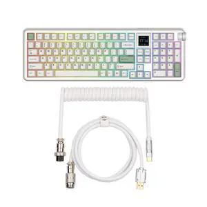 RT100 PRO Wireless Gaming Keyboard with 1.54" Screen&Knob+Puff Aviator Coiled USB Cable RT100 PRO Wireless Gaming Keyboard with 1.54" Screen&Knob+Puff Aviator Coiled USB Cable