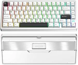 PMOKEY Wave 75 CNC Aluminum Quick Release Tri-Mode Wireless Gaming Keyboard,QMK/VIA Tri-Mode Mechanical Keyboard with 8000mAh Battery,Hot-Swappable with RGB for Windows/Mac/PC (Pro Silver) PMOKEY Wave 75 CNC Aluminum Quick Release Tri-Mode Wireless Gaming Keyboard,QMK/VIA Tri-Mode Mechanical Keyboard with 8000mAh Battery,Hot-Swappable with RGB for Windows/Mac/PC (Pro Silver)