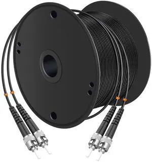 ST UPC to ST Armored Outdoor Fiber Optic Cable, 100Meter/328ft Single Mode Duplex Fiber Jumper Optical Patch Cord, Duplex - 9/125um Industrial Fiber Optic Internet Cables, TPU Black ST UPC to ST Armored Outdoor Fiber Optic Cable, 100Meter/328ft Single Mode Duplex Fiber Jumper Optical Patch Cord, Duplex - 9/125um Industrial Fiber Optic Internet Cables, TPU Black