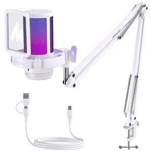USB Gaming Microphone with Noise Cancellation, Computer PC Mic with Boom Arm, RGB Light, Mute, Gain, USB Gaming Microphone with Noise Cancellation, Computer PC Mic with Boom Arm, RGB Light, Mute, Gain,
