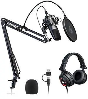 Microphone with Studio Headphone Set 192kHz/24bit Vocal Condenser Cardioid Podcast Mic Compatible wi Microphone with Studio Headphone Set 192kHz/24bit Vocal Condenser Cardioid Podcast Mic Compatible wi