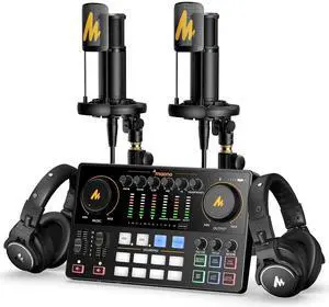 Podcast Equipment Bundle for 2: Audio Interface Mixer with 2 XLR Condenser Mic and 2 Headphone Podca Podcast Equipment Bundle for 2: Audio Interface Mixer with 2 XLR Condenser Mic and 2 Headphone Podca