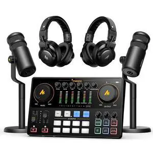 Podcast Equipment Bundle for 2: Audio Interface Mixer with 2 XLR Dynamic Mic and 2 Headphone Podcast Podcast Equipment Bundle for 2: Audio Interface Mixer with 2 XLR Dynamic Mic and 2 Headphone Podcast