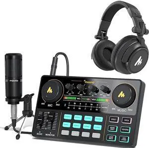 Podcast Equipment Bundle Audio Interface with Studio Headphone, caster Lite Portable ALL-IN-ONE Podc Podcast Equipment Bundle Audio Interface with Studio Headphone, caster Lite Portable ALL-IN-ONE Podc