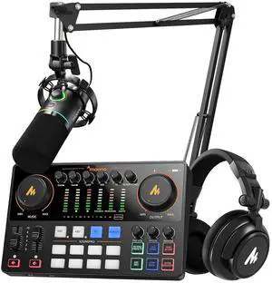 Podcast Equipment: Audio Interface, USB/XLR Dynamic Mic and Headphones with Dual XLR Input, Quick to Podcast Equipment: Audio Interface, USB/XLR Dynamic Mic and Headphones with Dual XLR Input, Quick to
