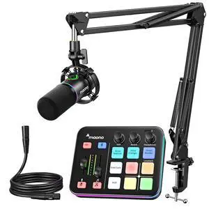 Gaming Streaming Equipment Bundle: Audio Interface Mixer and XLR Dynamic Mic RGB Noise Reduction Liv Gaming Streaming Equipment Bundle: Audio Interface Mixer and XLR Dynamic Mic RGB Noise Reduction Liv