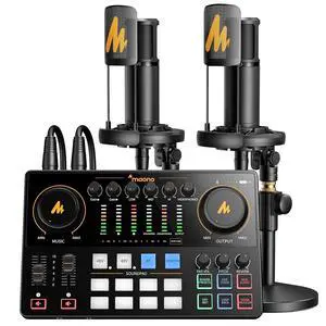 Podcast Equipment Bundle for 2: Audio Interface Mixer with 2 XLR Condenser Mic Noise Reduction Podca Podcast Equipment Bundle for 2: Audio Interface Mixer with 2 XLR Condenser Mic Noise Reduction Podca