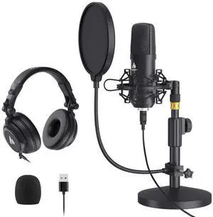 AU-A04T USB Microphone with AU-MH601 Studio Monitor Headphones Bundle Streaming Podcasting Pack Plug AU-A04T USB Microphone with AU-MH601 Studio Monitor Headphones Bundle Streaming Podcasting Pack Plug