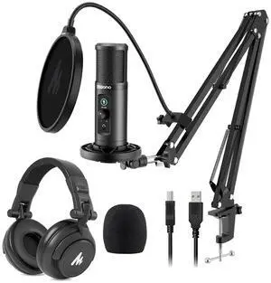 USB Microphone with Studio Monitor Headphones Bundle Plug and Play for Podcast, YouTube, Music, PM42 USB Microphone with Studio Monitor Headphones Bundle Plug and Play for Podcast, YouTube, Music, PM42