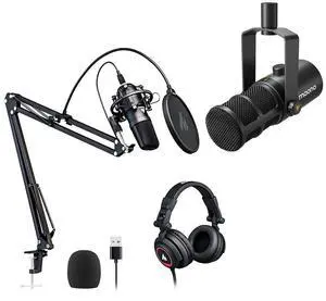 AU-A04H Microphone and Studio Headphone with PD400X Dynamic Microphone Bundle for Podcast, Studio, Y AU-A04H Microphone and Studio Headphone with PD400X Dynamic Microphone Bundle for Podcast, Studio, Y