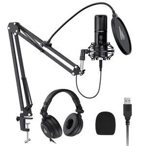 AU-PM421 USB Microphone with AU-MH601 Studio Monitor Headphones Bundle Plug and Play for Podcast, Yo AU-PM421 USB Microphone with AU-MH601 Studio Monitor Headphones Bundle Plug and Play for Podcast, Yo