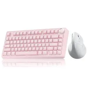 A75 and SM520, Wireless Keyboard and Mouse Combo for PC (A75 Crystal-Pink & SM520 White) A75 and SM520, Wireless Keyboard and Mouse Combo for PC (A75 Crystal-Pink & SM520 White)